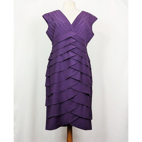 Adrianna Papell Dress Purple Sleeveless V-Neck Shutter Pleat Misses Size 14 - Picture 1 of 8